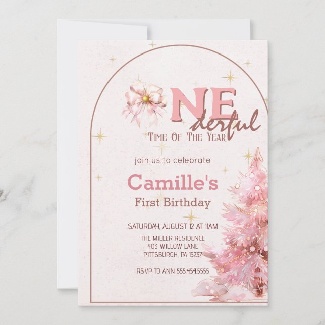Rosa Bäume Weihnachten Geburtstag Einladung (Vorderseite)