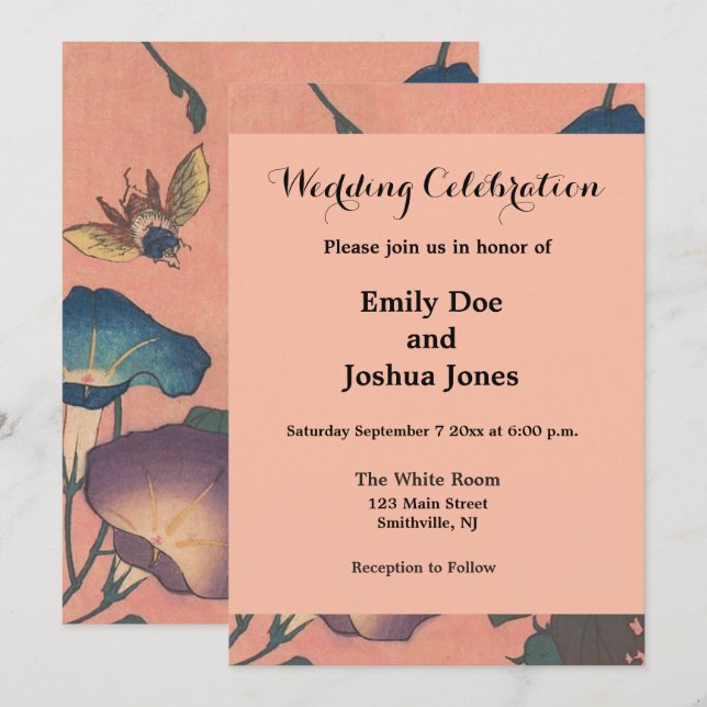 Rosa Bee Blume Classic Hokusai Art Einladung (Vorne/Hinten)