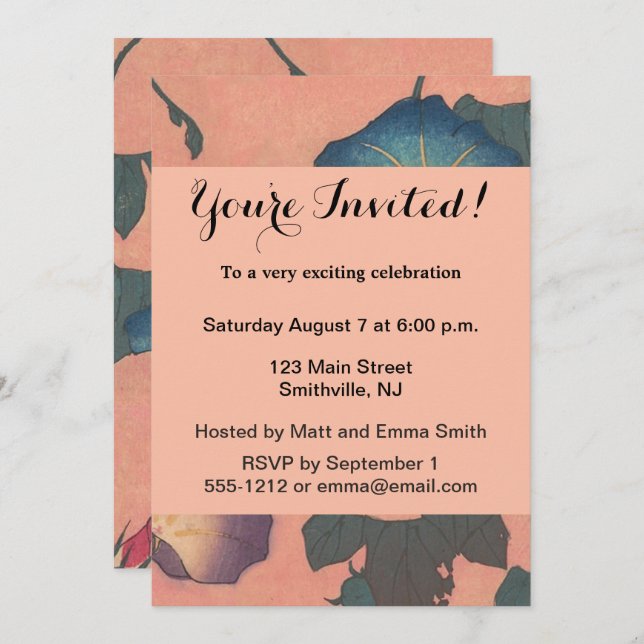 Rosa Bee Blume Classic Hokusai Art Einladung (Vorne/Hinten)