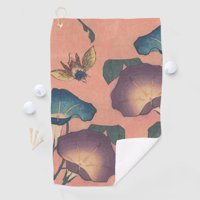 Rosa Bee Blume Classic Hokusai Art Golfhandtuch (Insitu)