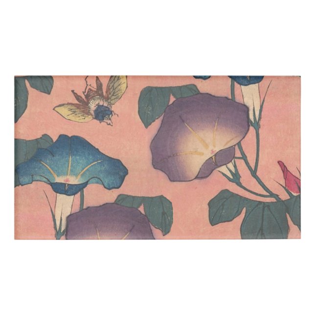 Rosa Bee Blume Classic Hokusai Art Namenschild (Vorderseite)