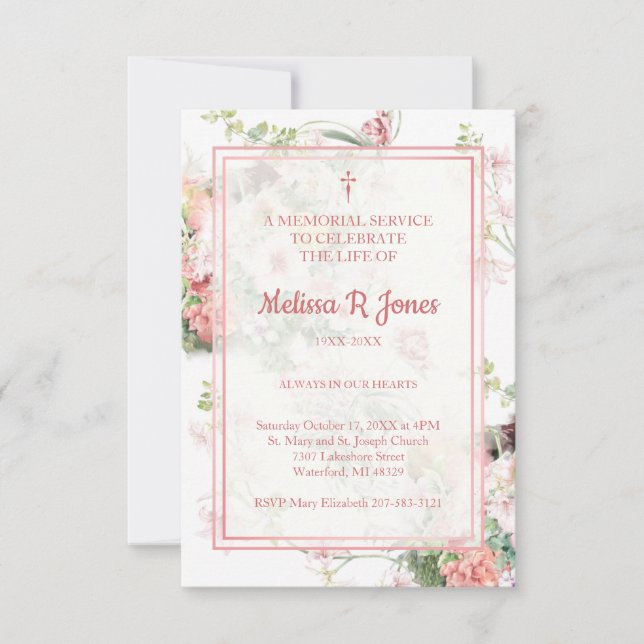 Rosa Beerdigung durch die Flora und Fauna Feiern D Mitteilungskarte (Vorderseite)