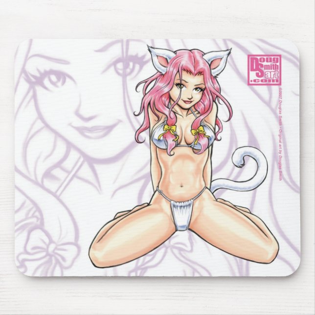 Rosa behaartes Catgirl Mousepad (Vorne)