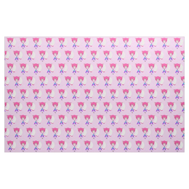Rosa behaartes Neko Anime-Mädchen, Gewebe Stoff (Fat Quarter (45,7 x 55,9 cm))