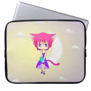 Rosa behaartes Neko Anime-Mädchen, Laptop-Hülse Laptopschutzhülle