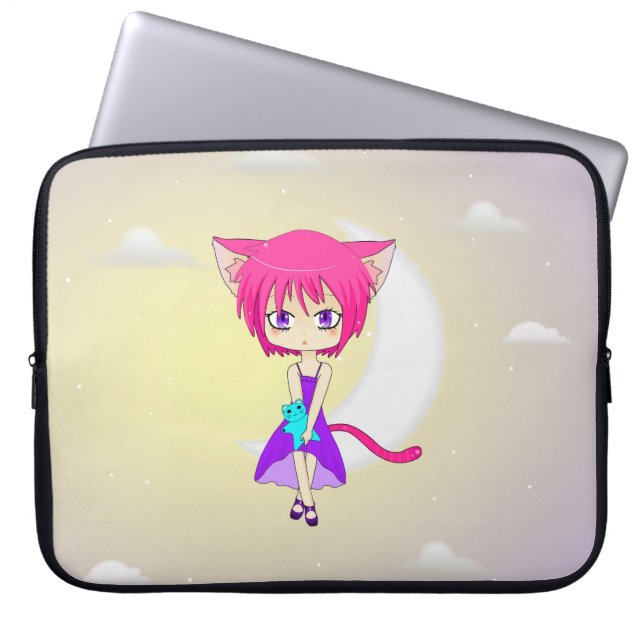 Rosa behaartes Neko Anime-Mädchen, Laptop-Hülse Laptopschutzhülle (Vorderseite)