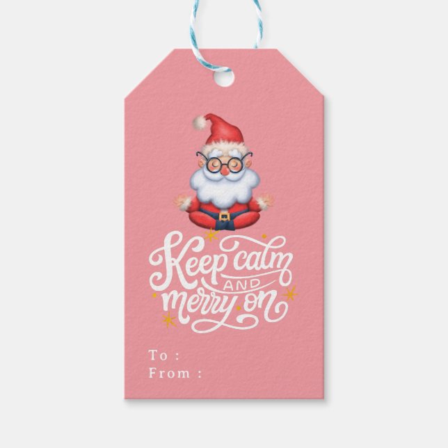 Rosa Behielt Ruhe und Fröhlichkeit auf dem sonnige Geschenkanhänger (Vorderseite)