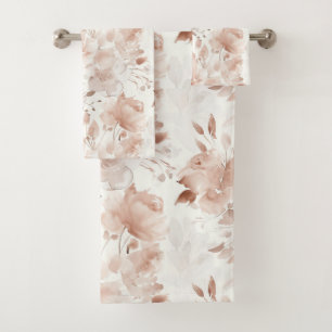 Rosa Beige Blumen-Wasserfarben-Muster Badhandtuch Set