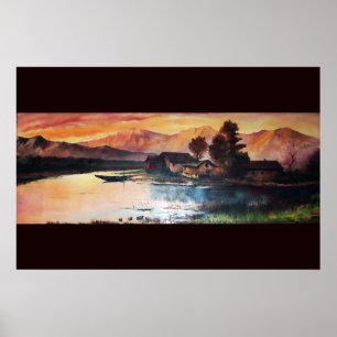 ROSA BERGLANDSCHAFT ALPENSONNENUNTERGANG POSTER
