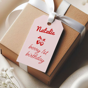 Rosa Berry 1. Handgezogene Erdbeeren Geburtstag Geschenkanhänger