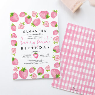 Rosa Berry Erster Geburtstag Erdbeere 1. Geburtsta Einladung