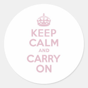 Rosa beschriftet Keep Calm and Carry On Runder Aufkleber