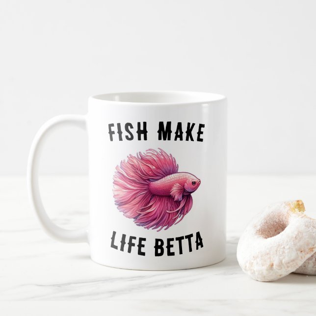 Rosa Betta-Fisch-Tasse - Fische machen das Leben b Kaffeetasse (Mit Donut)