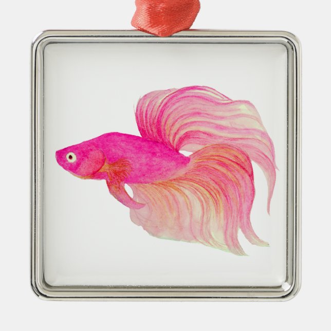 Rosa Betta Fish Aquarell Ornament Aus Metall (Vorne)