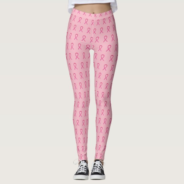 Rosa Bewusstsein Ribbon Art Brustkrebs Leggings (Vorderseite)