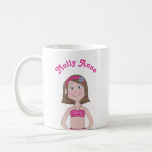 Rosa Bikini, helle Haut, Brünette, blaue Augen, Bo Kaffeetasse