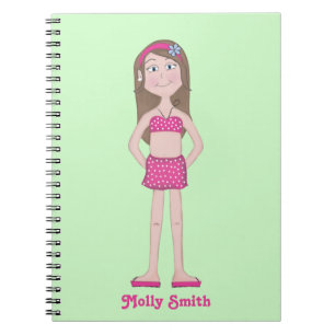 Rosa Bikini, helle Haut mit brünetten und blauen A Notizblock