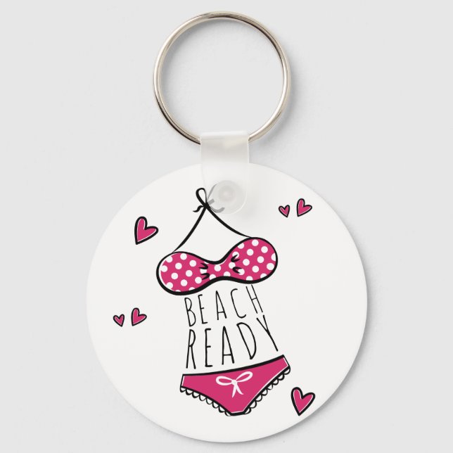 Rosa Bikini Strandfertiger Slogan Schlüsselanhänger (Vorderseite)
