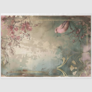 Rosa-Bird-Shabby Chic Flora Art Deco Stil Seidenpapier