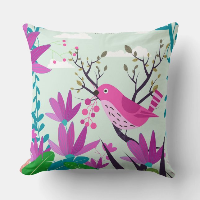 Rosa Bird Throw Kissen (Vorderseite)