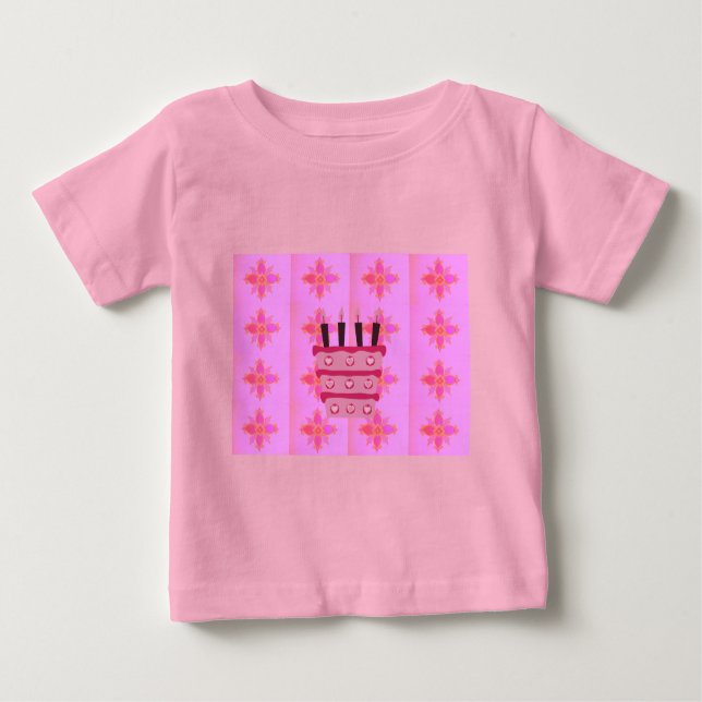 Rosa Birthday Cake Art Print Baby T-shirt (Vorderseite)