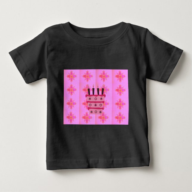 Rosa Birthday Cake Art Print Baby T-shirt (Vorderseite)