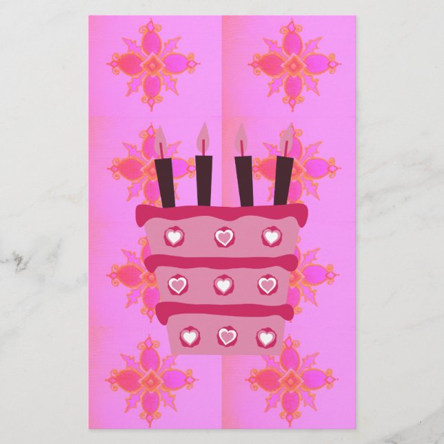 Rosa Birthday Cake Art Print Briefpapier (Vorderseite)