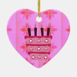 Rosa Birthday Cake Art Print Keramikornament