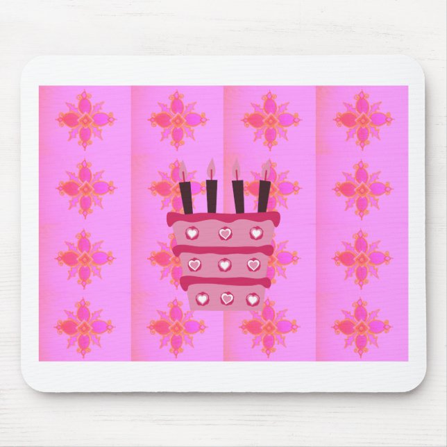 Rosa Birthday Cake Art Print Mousepad (Vorne)
