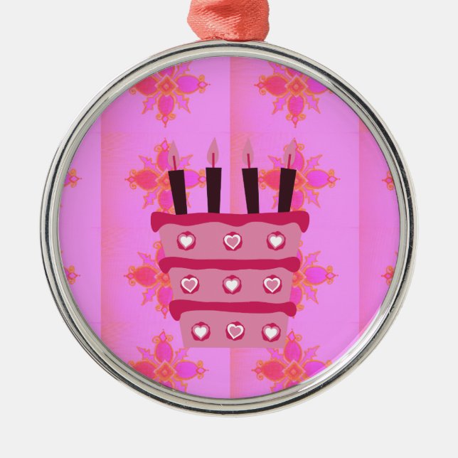 Rosa Birthday Cake Art Print Ornament Aus Metall (Vorne)