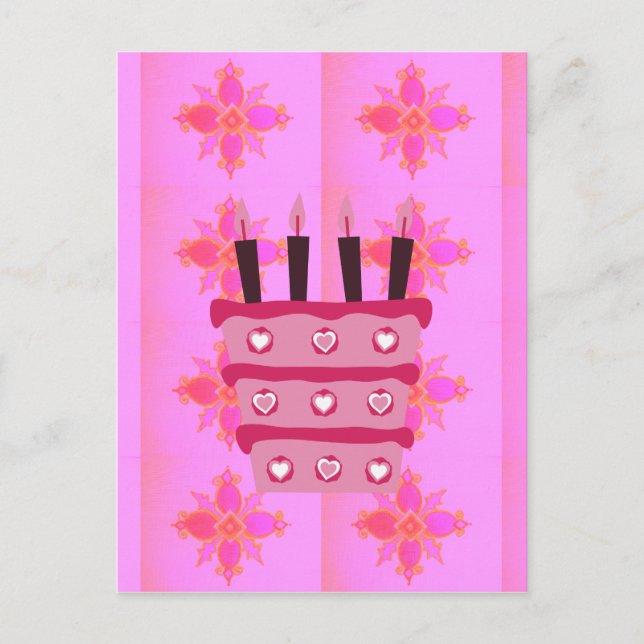 Rosa Birthday Cake Art Print Postkarte (Vorderseite)