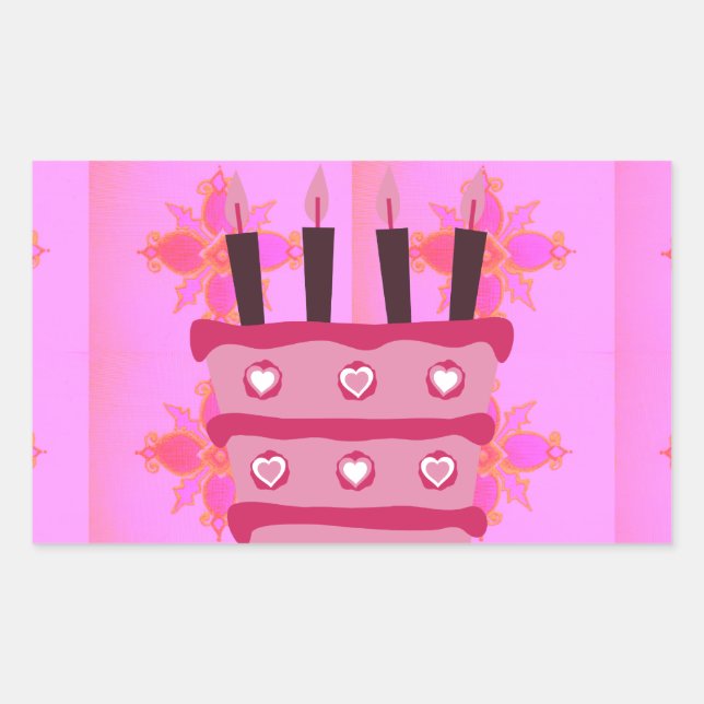 Rosa Birthday Cake Art Print Rechteckiger Aufkleber (Vorderseite)