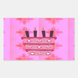 Rosa Birthday Cake Art Print Rechteckiger Aufkleber