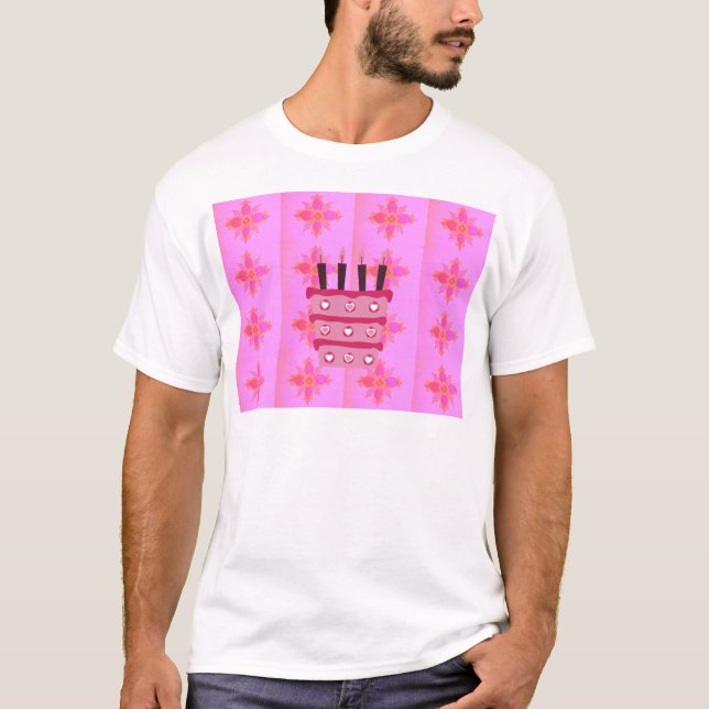 Rosa Birthday Cake Art Print T-Shirt (Vorderseite)
