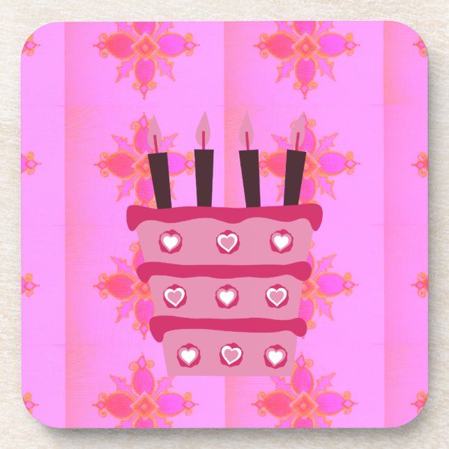 Rosa Birthday Cake Art Print Untersetzer (Vorderseite)