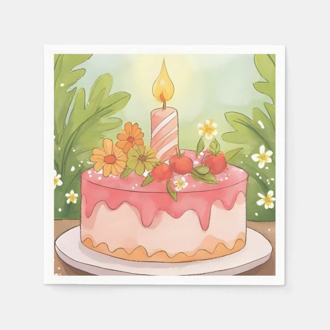 Rosa Birthday Cake | Happy Birthday Serviette (Vorderseite)