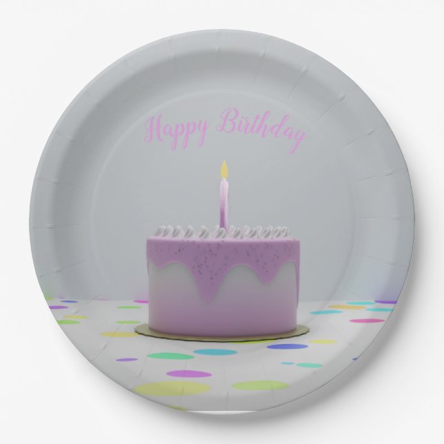 Rosa Birthday Cake Pappteller (Vorderseite)