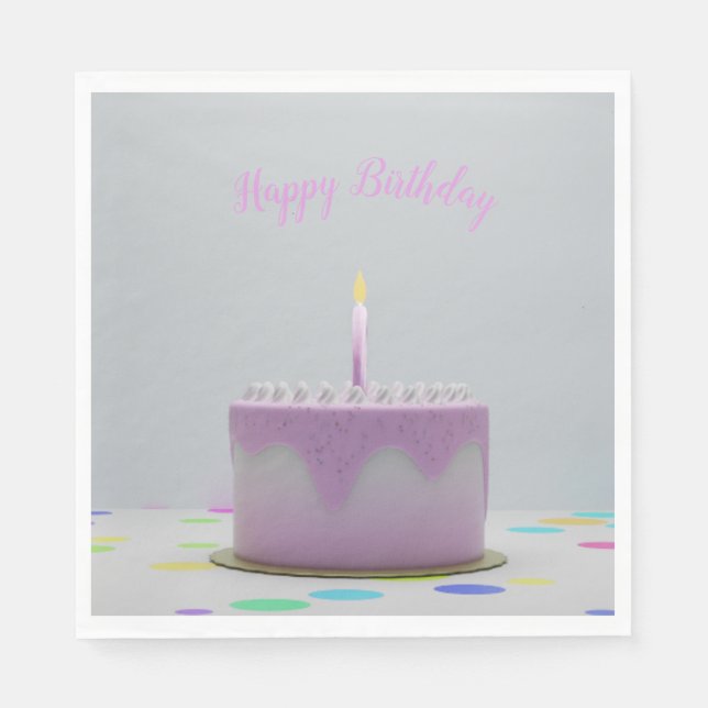 Rosa Birthday Cake Serviette (Vorderseite)
