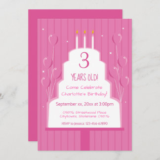 Rosa Birthday Cake und Balloons| Einladung