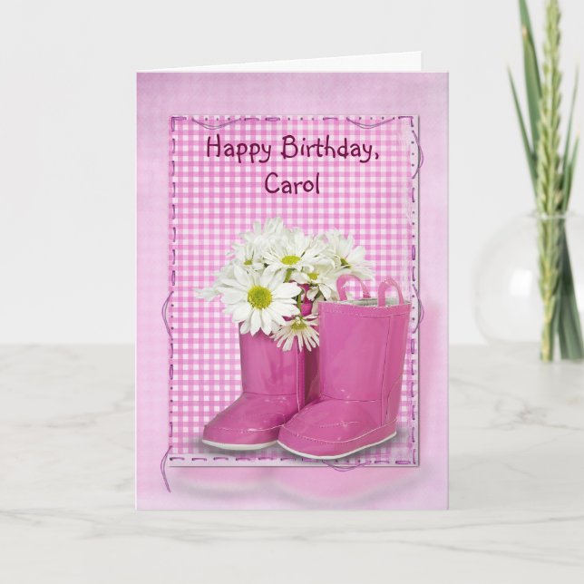Rosa Birthday Stiefel mit Gänseblümchen Karte (Vorderseite)