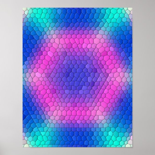 Rosa bis blau-holografische Mermaid-Skala Hexagons Poster (Vorne)
