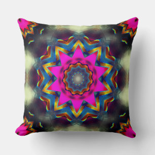Rosa bis farbige Blume oder Stern im Kaleidoskop Kissen