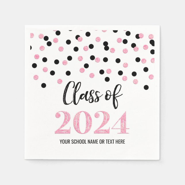 Rosa Black Confetti Class of 2024 Napkins Serviette (Vorderseite)