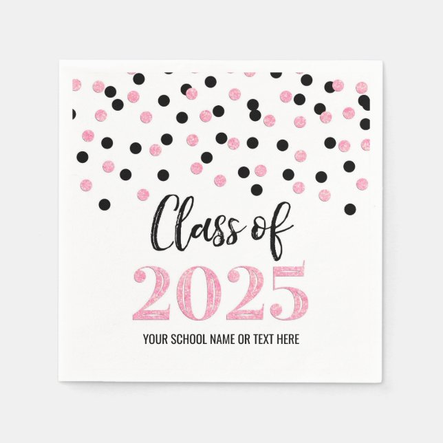 Rosa Black Confetti Class of 2025 Napkins Serviette (Vorderseite)