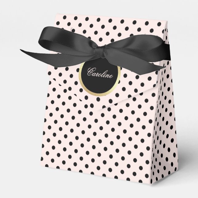 Rosa | Black Polka Dot Pattern Wedding Geschenkschachtel (Vorderseite)