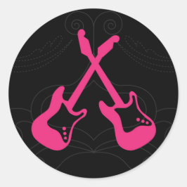 Rosa & Black Rock 'n' Roll Music Themed Wedding Runder Aufkleber