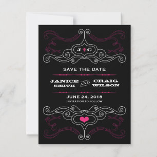 Rosa & Black Rock 'n' Roll Music Themed Wedding Save The Date