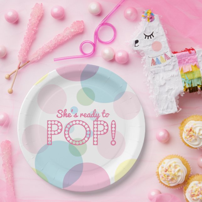 Rosa Bläschen Bereit zum Pop Babydusche Papier Tel Pappteller (Party)