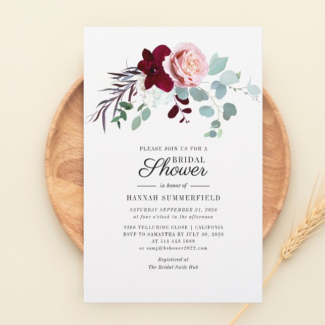 Rosa Bläschen Eukalyptus Floral Brautparty Briefpapier (Modern Floral and Eucalyptus Script Bridal Shower Invitation)
