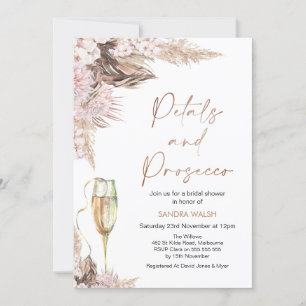 Rosa Bläschen Petalen Prosecco Brautparty Einladung